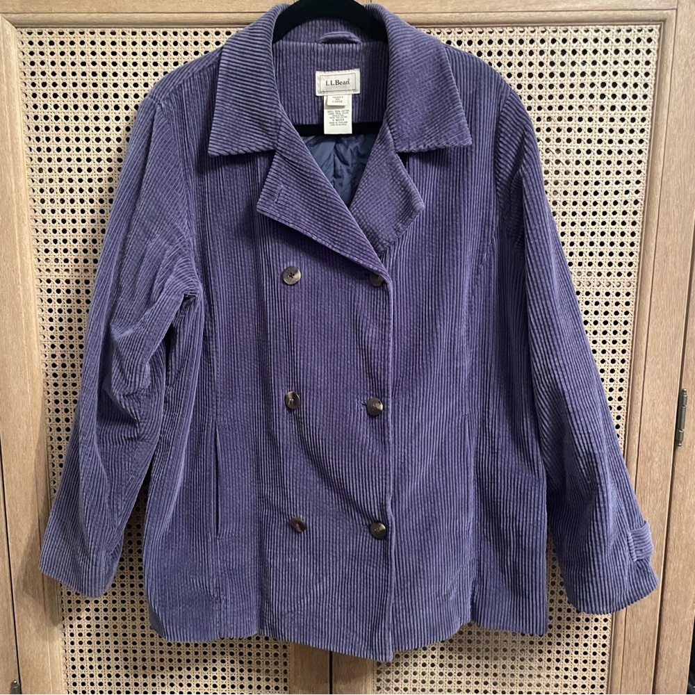 LL Bean Womens Size L Corduroy Jacket-Button Up-Pockets-Lined-Blue Purple